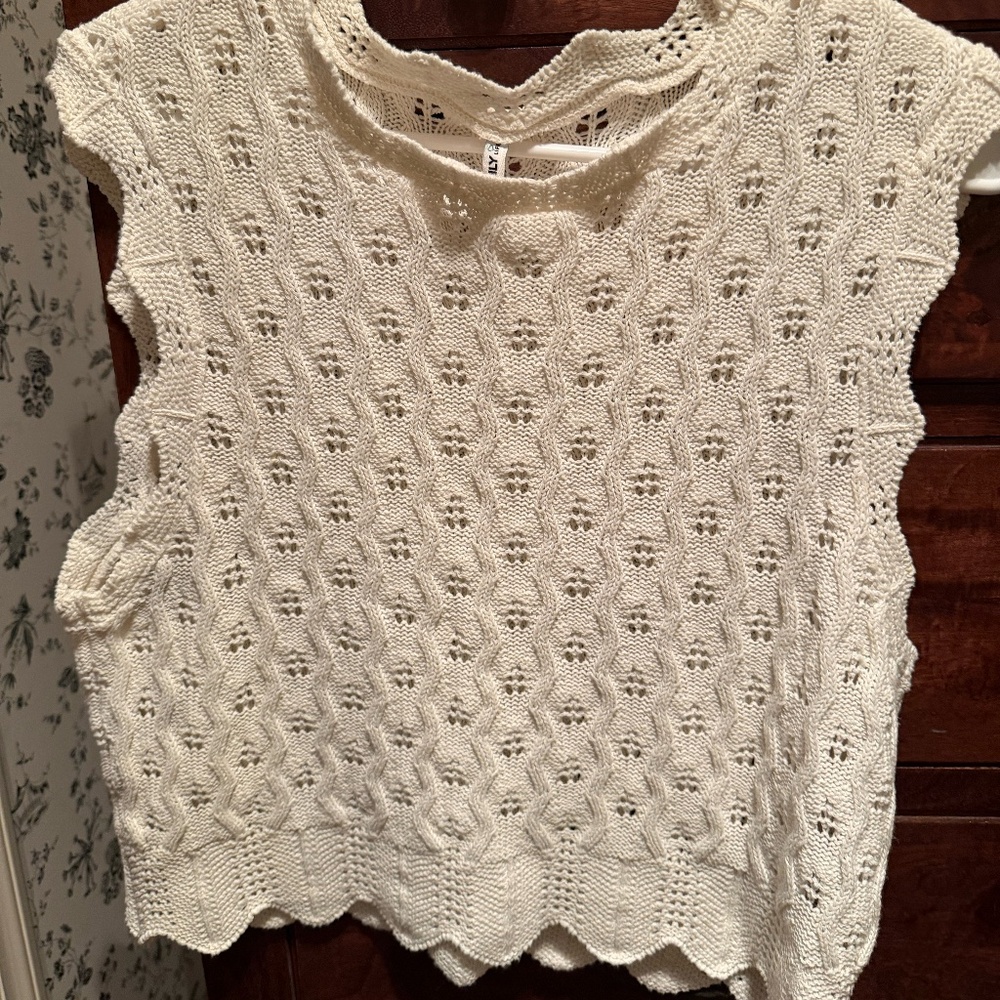 Cream Knit Short Sleeve Sweater